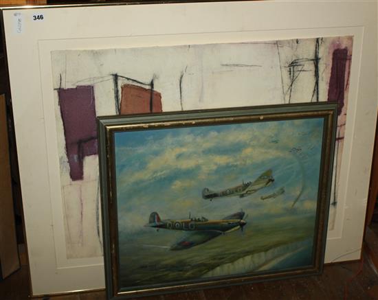 Oil on canvas, spitfires and a limited edition print